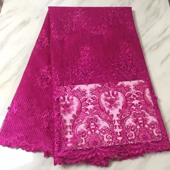 

2018 Latest French Laces Fabrics Pink Tulle 3 d Applique beads African Laces Fabric Wedding African French Tulle Lace Party
