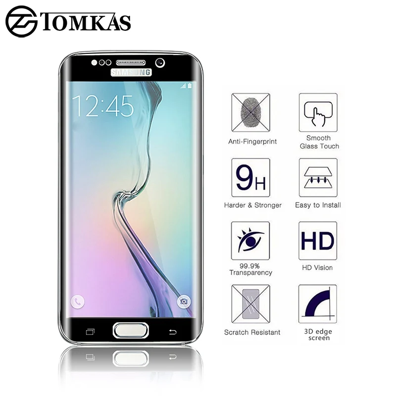 Защитное стекло TOMKAS для Samsung S7 Edge 3d пленка с изогнутыми краями Galaxy S6 Edge|glass for samsung
