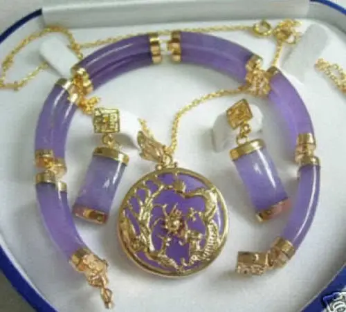 

14K GP Alexandrite pendant Errings Bracelet set AAASQW ^^@^18K GP style Fine jewe Noble Natural jade FREE SHIPPING