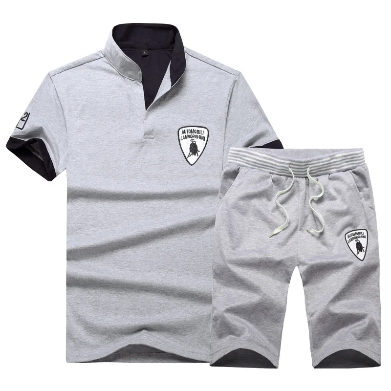 

9XL Summer Men Sportswear Sweatsuit Short Sleeve Sweatshirt Loose Cropped Pants Running Jogger Casual Training Workout Sport Set
