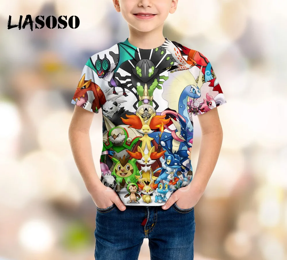 

LIASOSO Summer New Children Baby Sweatshirt 3D Print Cartoon Anime Pokemon T Shirt Boy Girl Short Sleeve Kids Pullover A218-04