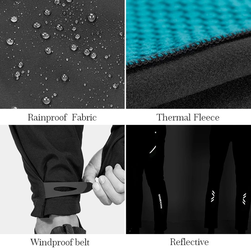 ROCKBROS Cycling Winter Bike Pants Outdoor Sport Waterproof Thermal Fleece Trousers Bicycle Equipment Tights Running Bike Pants