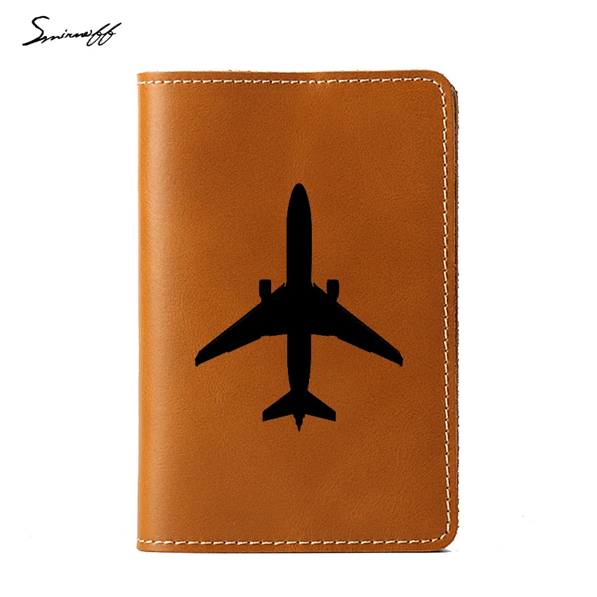 

Engraved pictures Airplane Passport Case Card Holder Crazy Horse Leather Travel Organizer Bags Simple Passport Cover Women