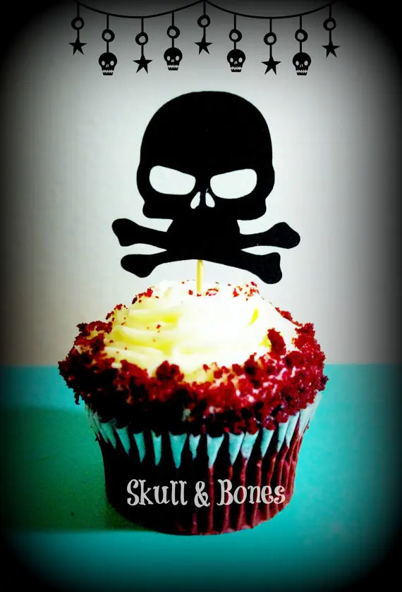 Skull N Bones Cupcake Toppers Halloween Appetizer Pick Party Baby