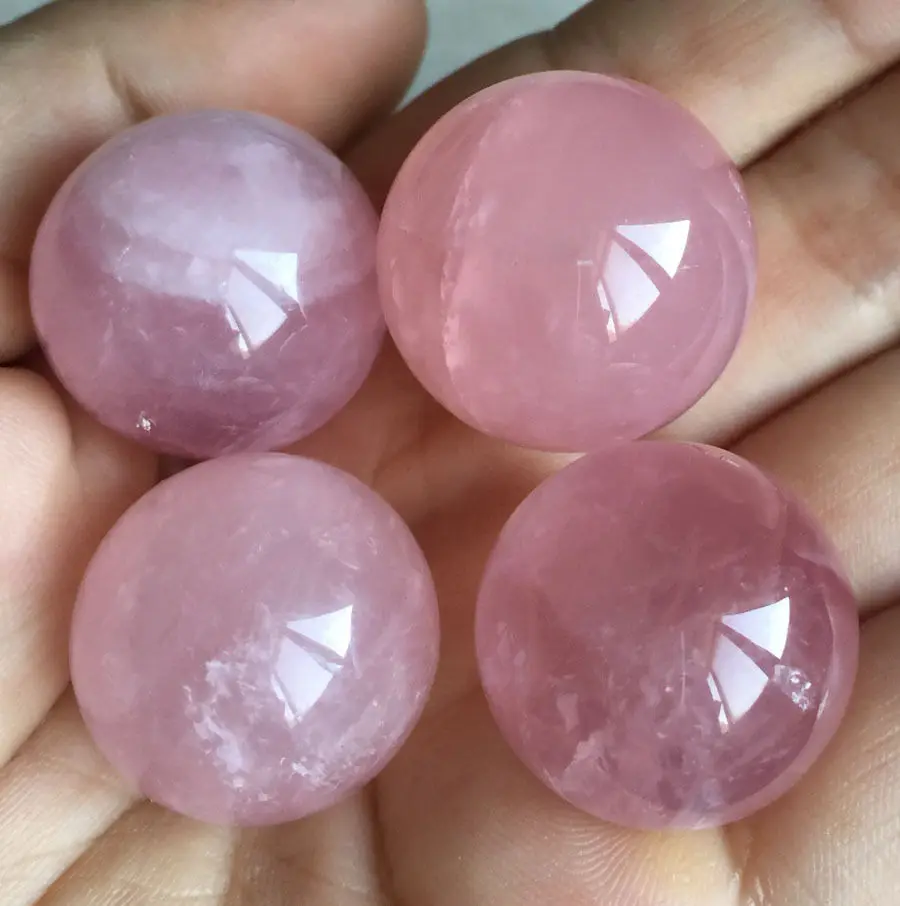 

huij 00787 4pcs Natural rose quartz crystal ball Bronze Statue