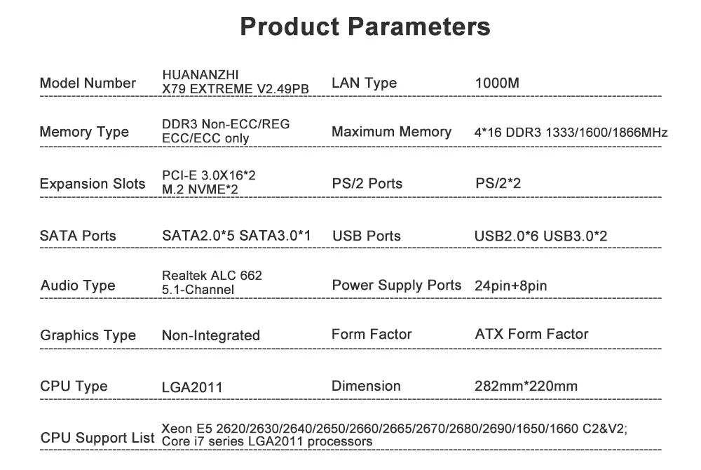 HUANAN ZHI X79 V 2,49 PB материнская плата M.2 NVME ATX комплект с процессором Intel Xeon E5 2689 2,5 ГГц 2*8 Гб(16 Гб) DDR3 1333 МГц RECC ram