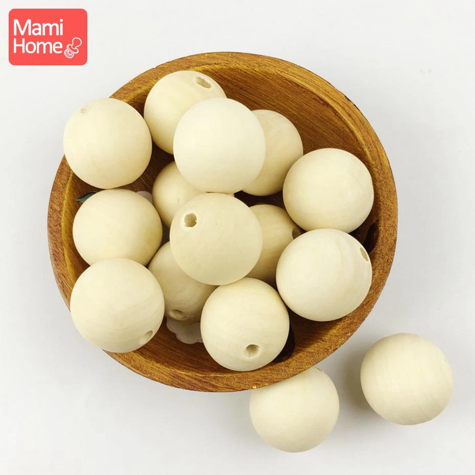 

mamihome 30mm 60pc Baby Nursing Room Decoration Wooden Beads BPA Free Organic Making Raw Balls Wall Pentand Garland DIY Teether