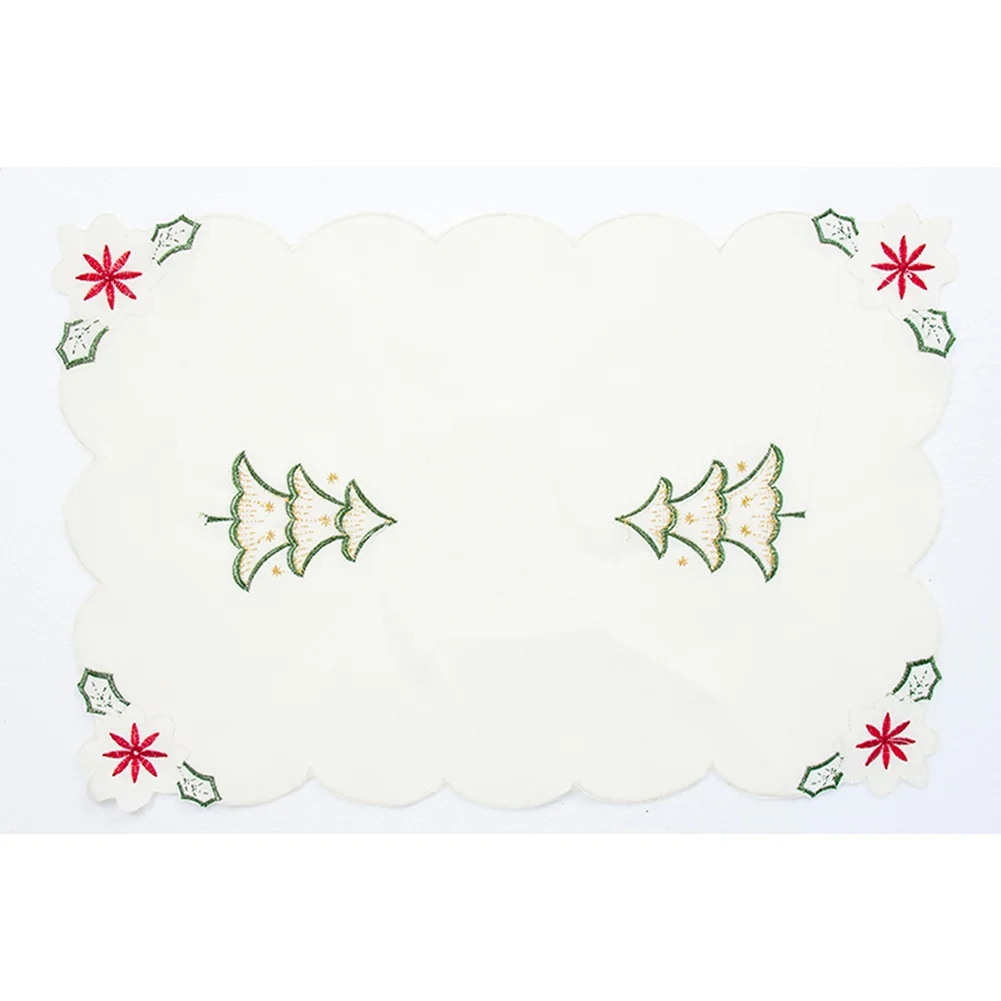Embroidery Decorative Exquisite Tableware Pad Tree Bell Wick Waved Brim Table Mat Christmas | Дом и сад