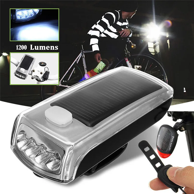 Sale 1200 Lumen Bicycle 4 LED Solar Powered USB Rechargeable Front Light+ Tail Light Lamp Safety Built-in Li-polymer Battery #2M23 0 Sale 1200 Lumen Bicycle 4 LED Solar Powered USB Rechargeable Front Light+ Tail Light Lamp Safety Built-in Li-polymer Battery #2M23 0