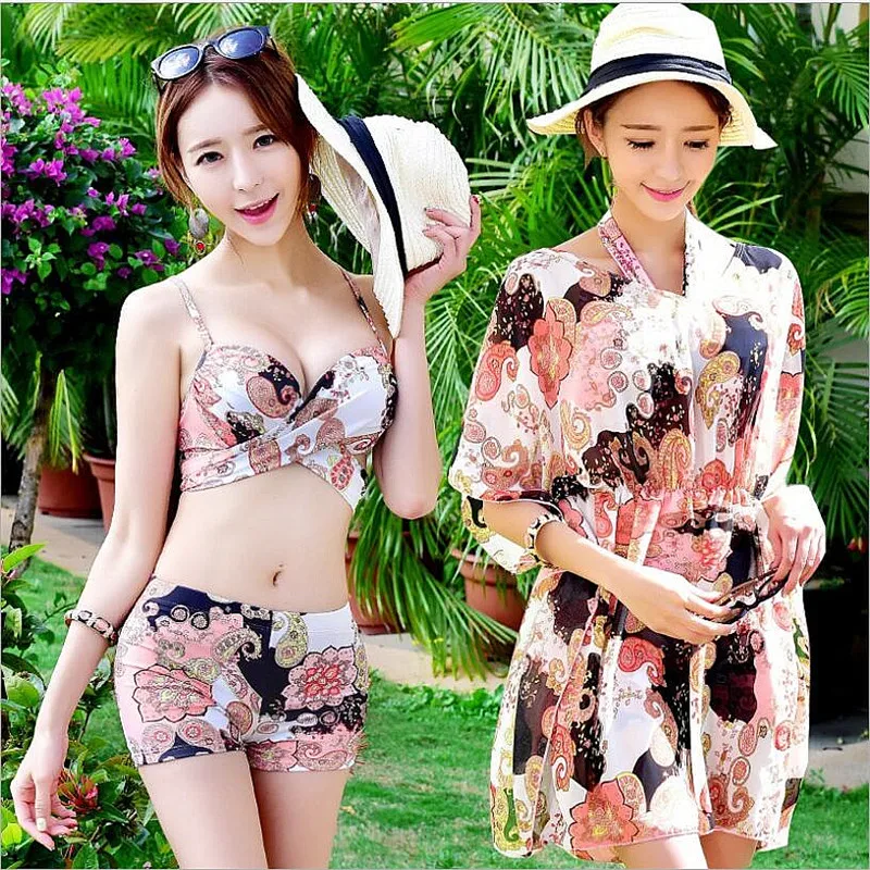 

2019 New Womens Girls Sexy Print Three-Pieces Bikini Sets Ladies Swimsuit Swimwear Slim Halter Bathing Suit Beach Wear for Women