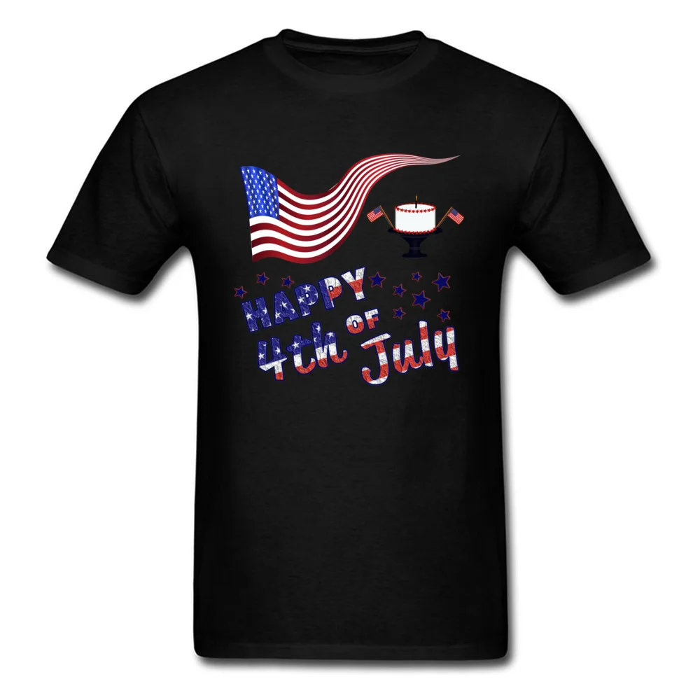 Casual Short Sleeve Tops Shirt VALENTINE DAY O Neck 100% Cotton Young T Shirt Normal Casual Tee-Shirts Graphic Happy 4th of July Flag Cake Independence Day black