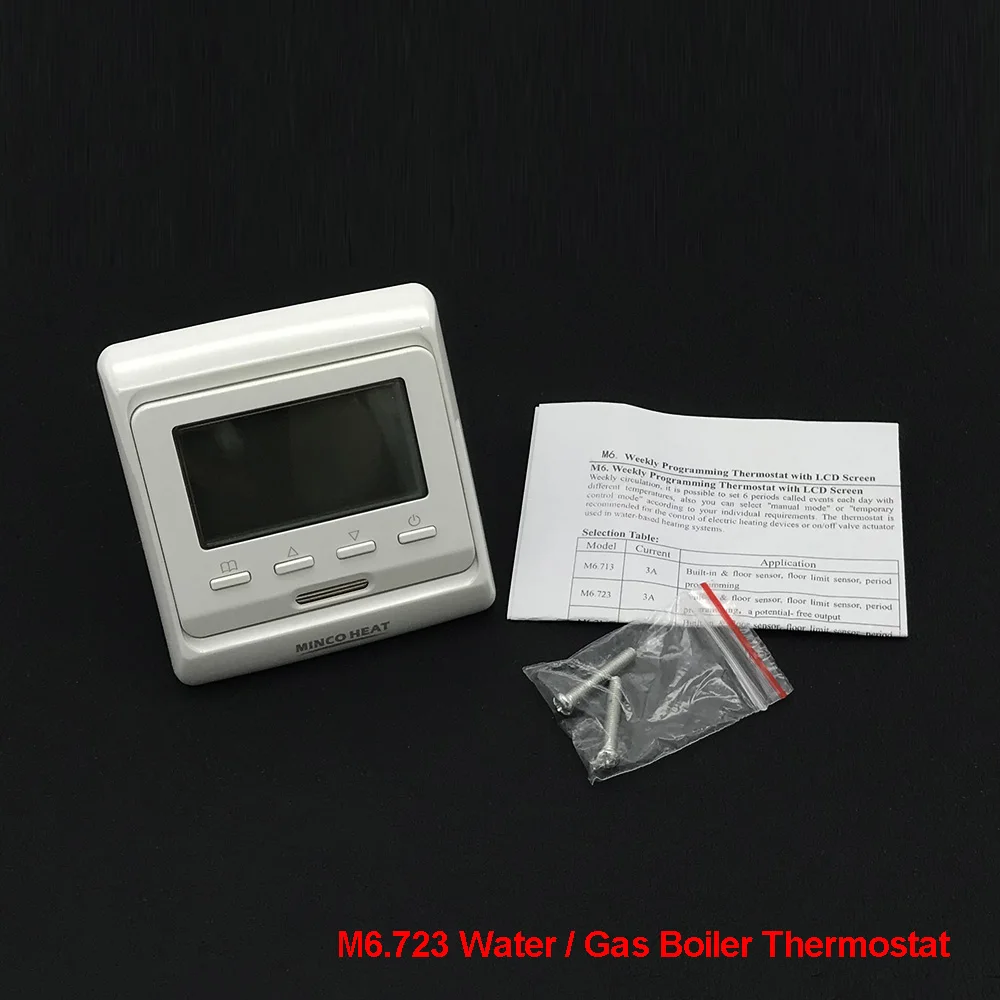 

Minco Heat LCD Display Room Thermostat for Gas Boiler Water Heating Temperature Regulator Weekly Programmable