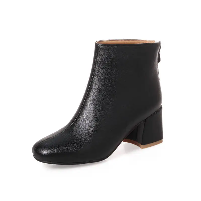MORAZORA/ г., Новое поступление, ботильоны женская однотонная обувь на высоком каблуке женские осенне-зимние ботинки на молнии с квадратным каблуком - Цвет: Черный