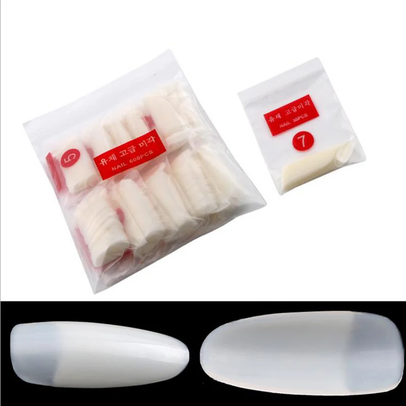 

JEARLYU New 600pcs/bag Fake Nails Natural/White Half Nail Tips Acrylic UV Gel Manicure Nail Art Tips Artificial Oval False Nails