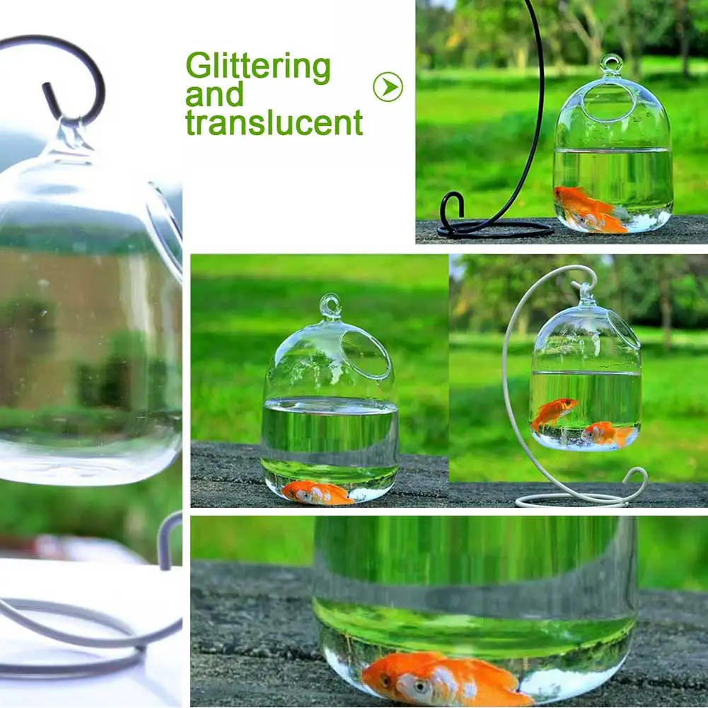 Инновационный Прозрачный 15 см Высота подвесное стекло аквариума для рыб чаша бак цветочное растение ваза с 23 см/9.06in Высота стойки
