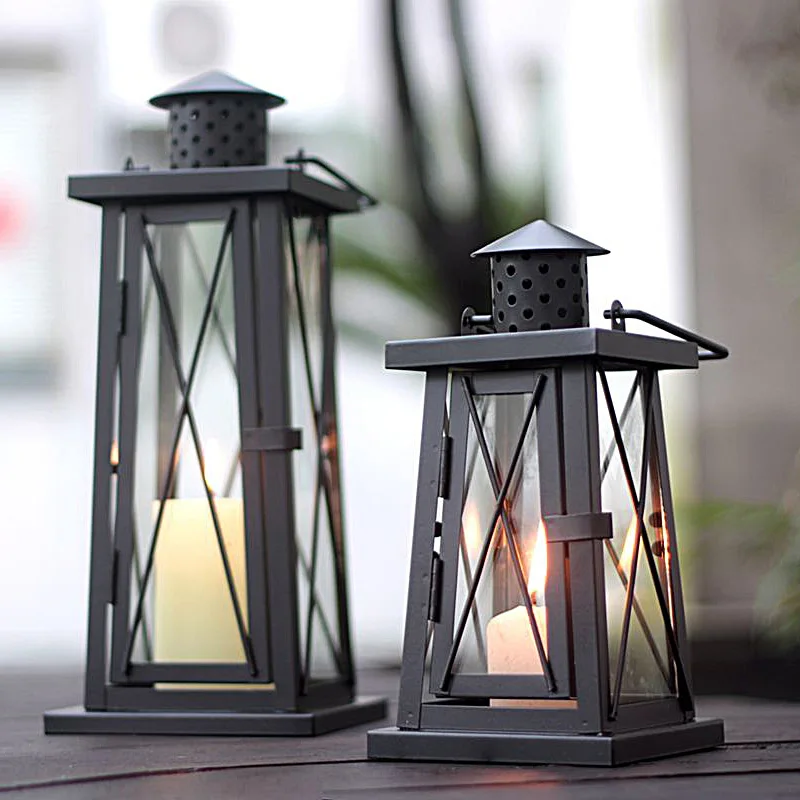 classical chimney shaped iron metal hurricane lantern candle holder