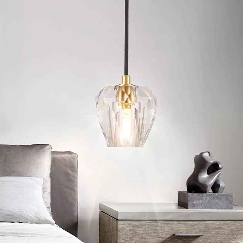 

Nordic all copper crystal lampshade AC 220V retro modern LED chandelier simple smooth G9 base indoor living room lamp kitchen