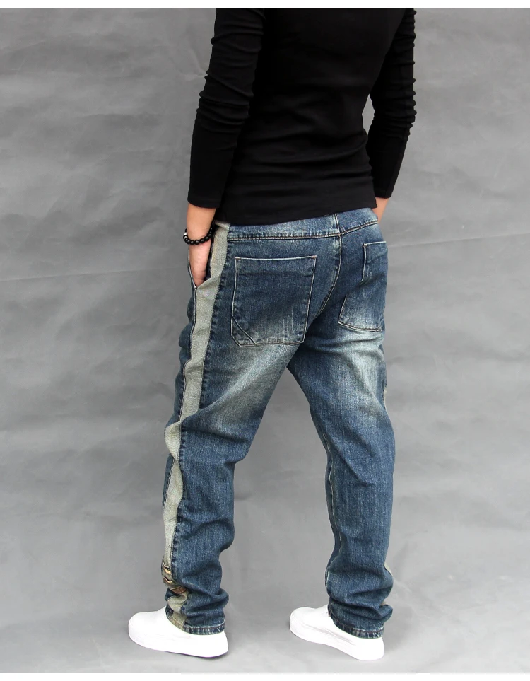 Новый мода плюс размеры 42 мужские мешковатые скейтборд джинсовые штаны Мужской уличная Танец шаровары Жан брюки большой Drop промежность