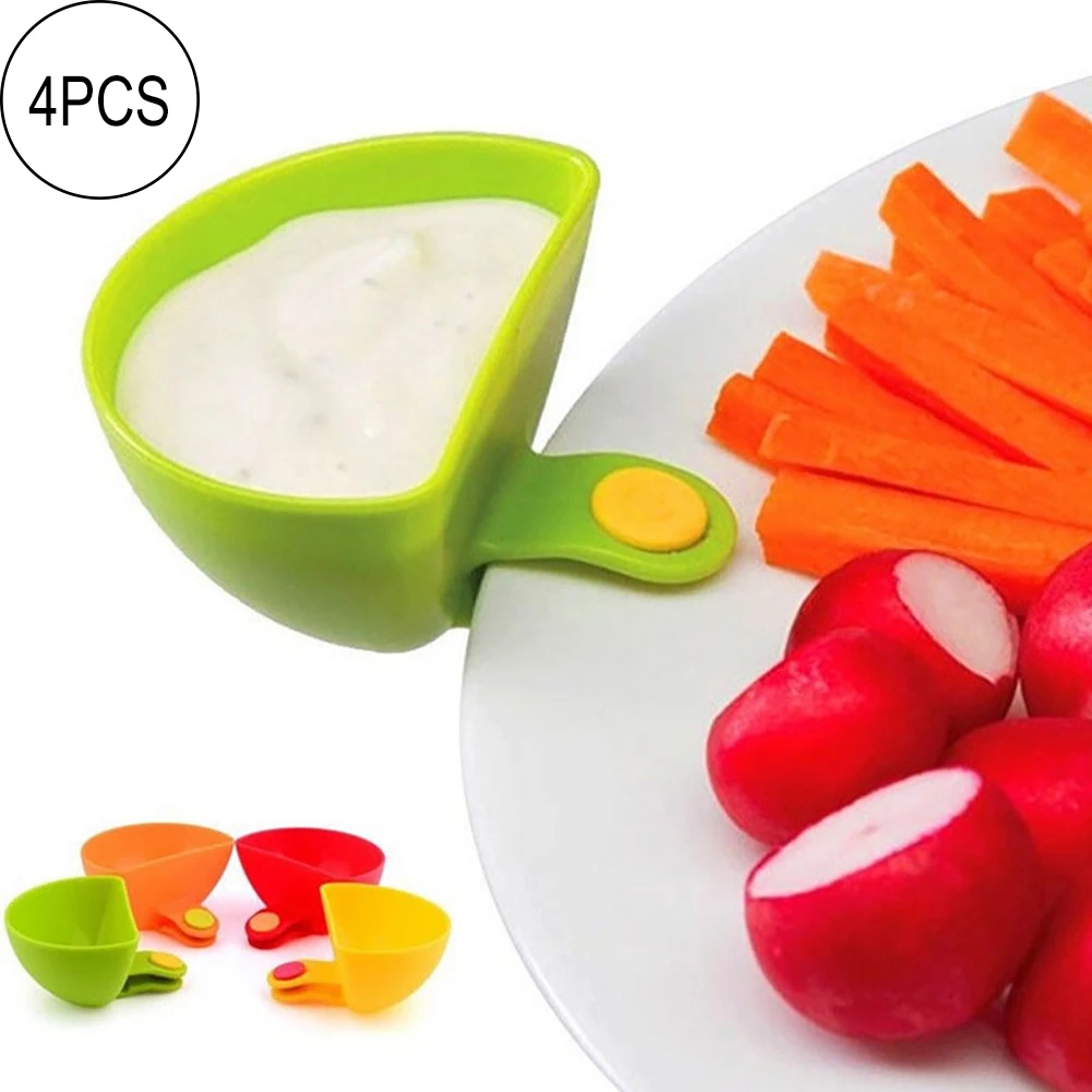 

4Pcs Plate Clip On Holder Assorted Dip Clip Container Dish Colorful Dip Holders Plate Grab Clip-On Bowl For Tomato Sauce Salt Vi