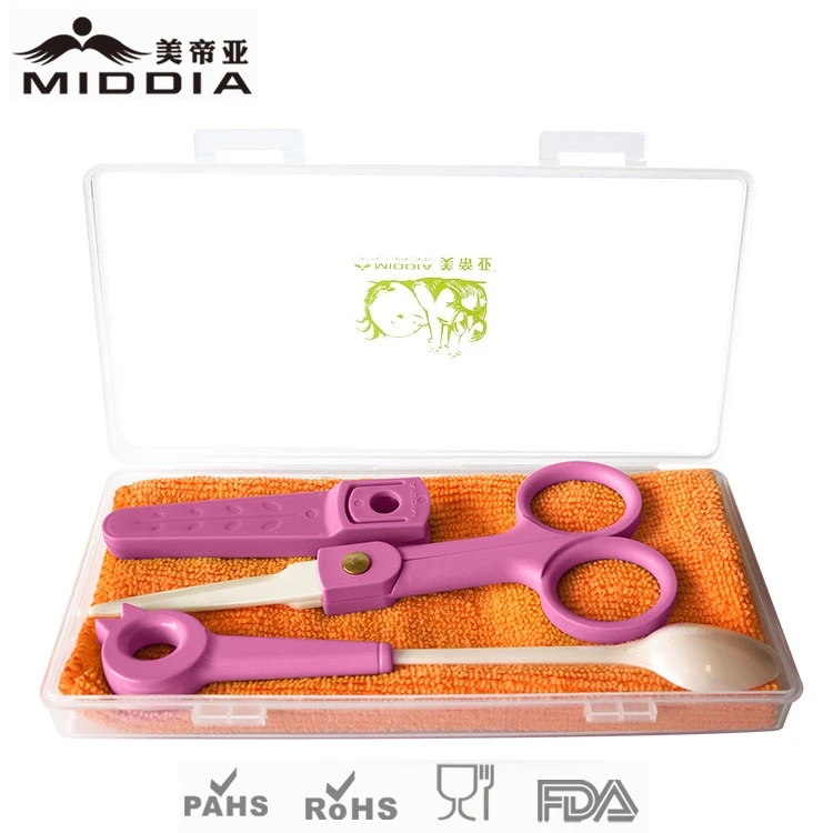 Middia керамические детское питание ножницы с оболочкой и ложка Набор для кухни аксессуары/инструменты - Цвет: pink