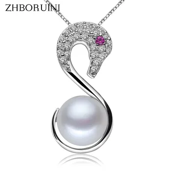 

ZHBORUINI 2019 New Pearl Jewelry Natural Freshwater Pearl Necklace Pendants Swan 925 Sterling Silver Necklace For Women Gift