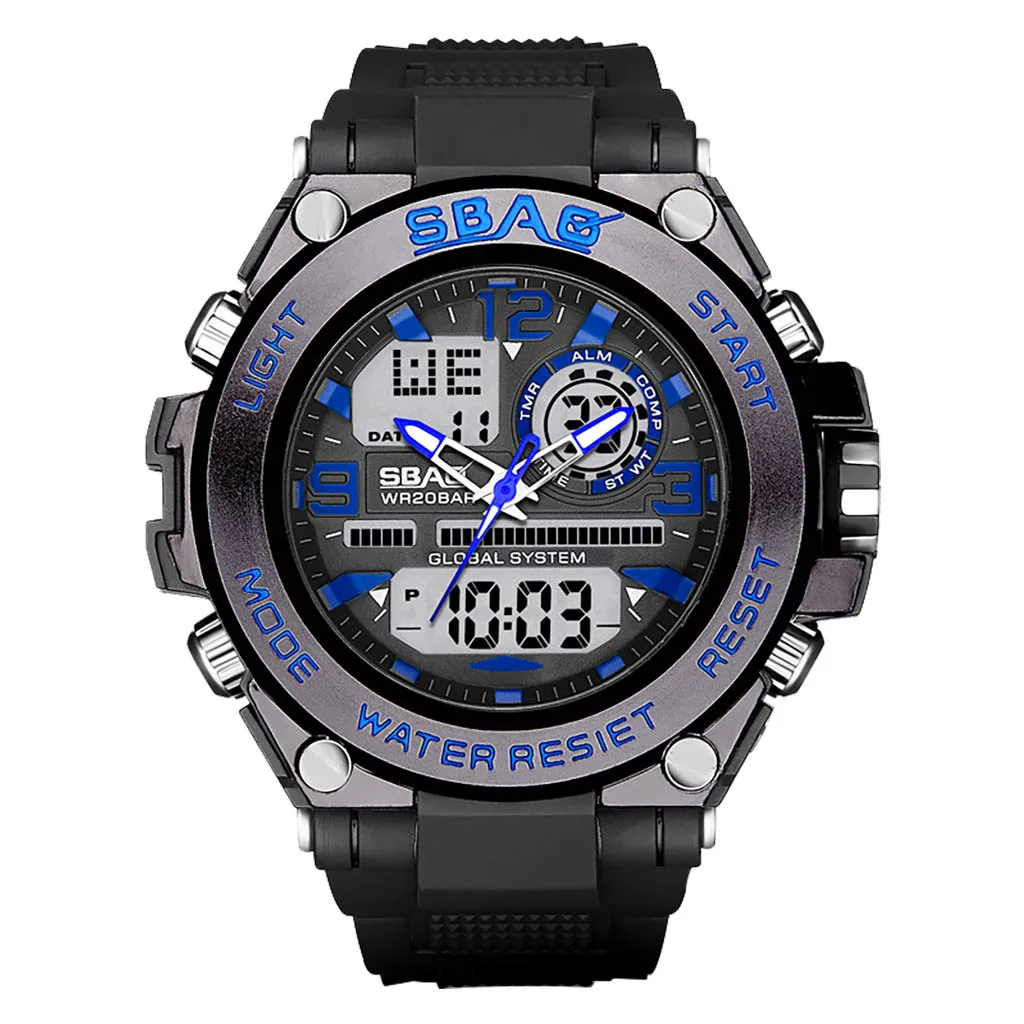 Мужские спортивные водонепроницаемые часы с календарем, многофункциональные электронные часы, светодиодный кварцевые часы, водонепроницаемые часы с датой, наручные часы, Новинка - Цвет: Blue