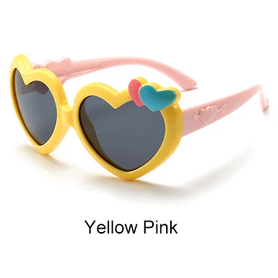 Ralferty солнечные очки в форме сердца дети девушки милые розовые солнцезащитные очки UV400 Дети поляризованные солнцезащитные очки TR90 младенческой K1907 - Цвет линз: Yellow Pink