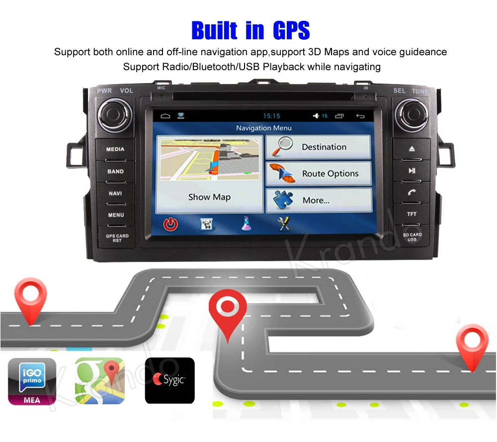 Best Krando 7" Android 8.0 car navigation multimedia system for toyota auris 2007-2011 for corolla hatchback 2012-2013 radio player 3