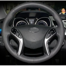 Черный кожаный сшитый вручную чехол рулевого колеса автомобиля для hyundai Elantra 2011 2012 2013 Avante I30