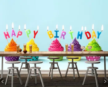 

Papel de parede Birthday Cupcake Candles Food wallpaper for living room kitchen wall papers home decor party restaurant bar cafe