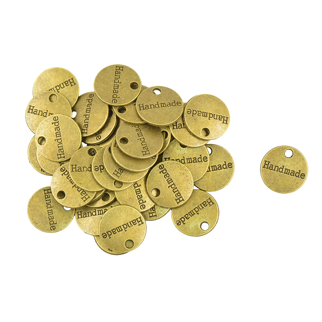 50pcs Antique Bronze Gold Round Handmade Tag Label Charms DIY Jewelry Finding Making