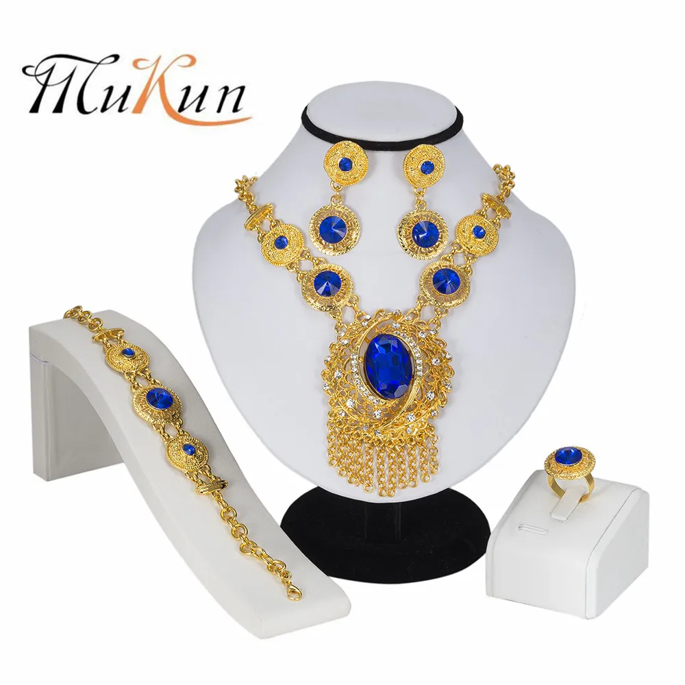 

MUKUN Exquisite Nigerian Costume Jewelry Set Gold Color Indian Bridal Jewelry Sets For Women Geometric African Beads Jewelry Set