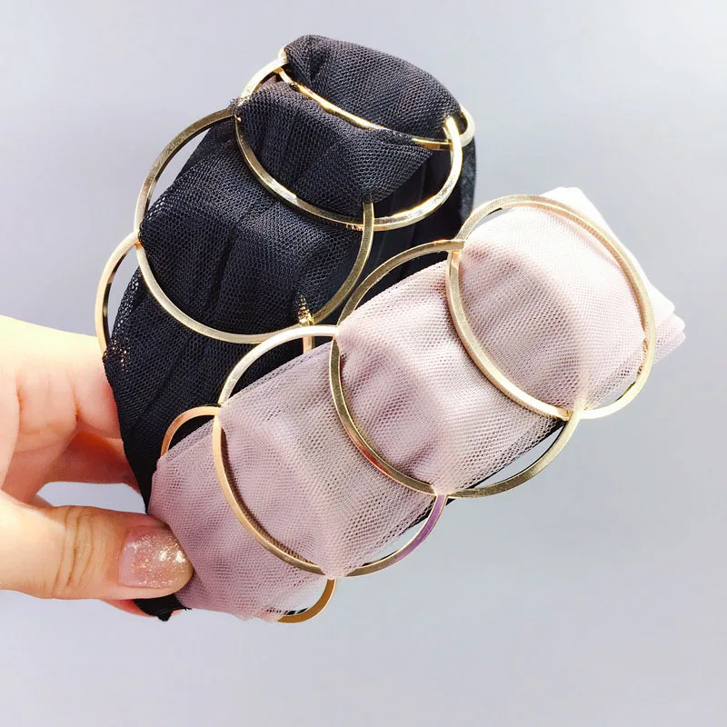 

New Mesh Side Alloy Round Hair Band Retro Wide Head Buckle Hair Accessories for Women Girls Flower Crown Headband Hair Bows