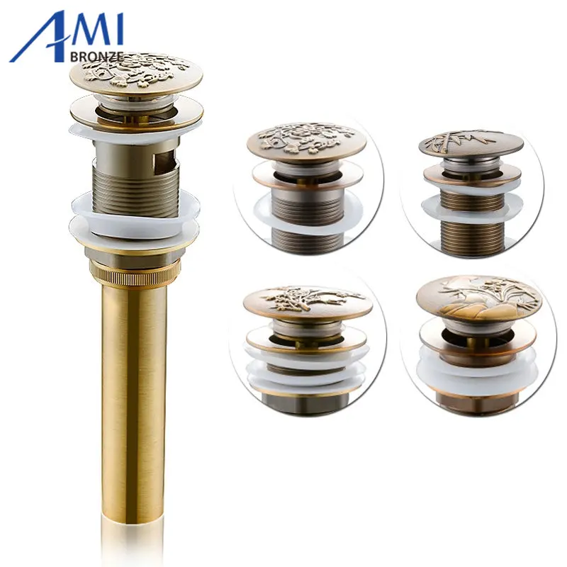 Us 17 98 50 Off Carved Bathroom Basin Sink Drainer Push Down Pop Up Drain Overflow Non Overflow Water Waste Stopper Assembly In Drains From Home