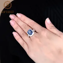 Gem's Ballet 6.22Ct натуральный иолит синий мистический кварцевый камень кольцо 925 пробы серебро роскошные прямоугольные кольца для женщин