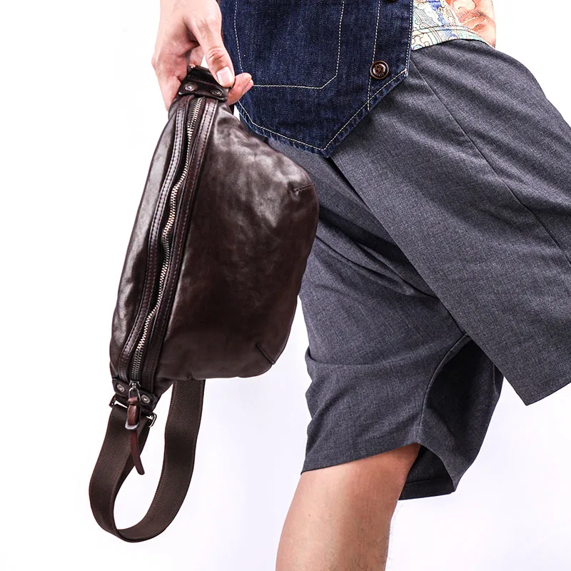 AETOO Retro chest bag men's leather handmade casual shoulder bag diagonal cross bag leather men's pockets tide soft leather