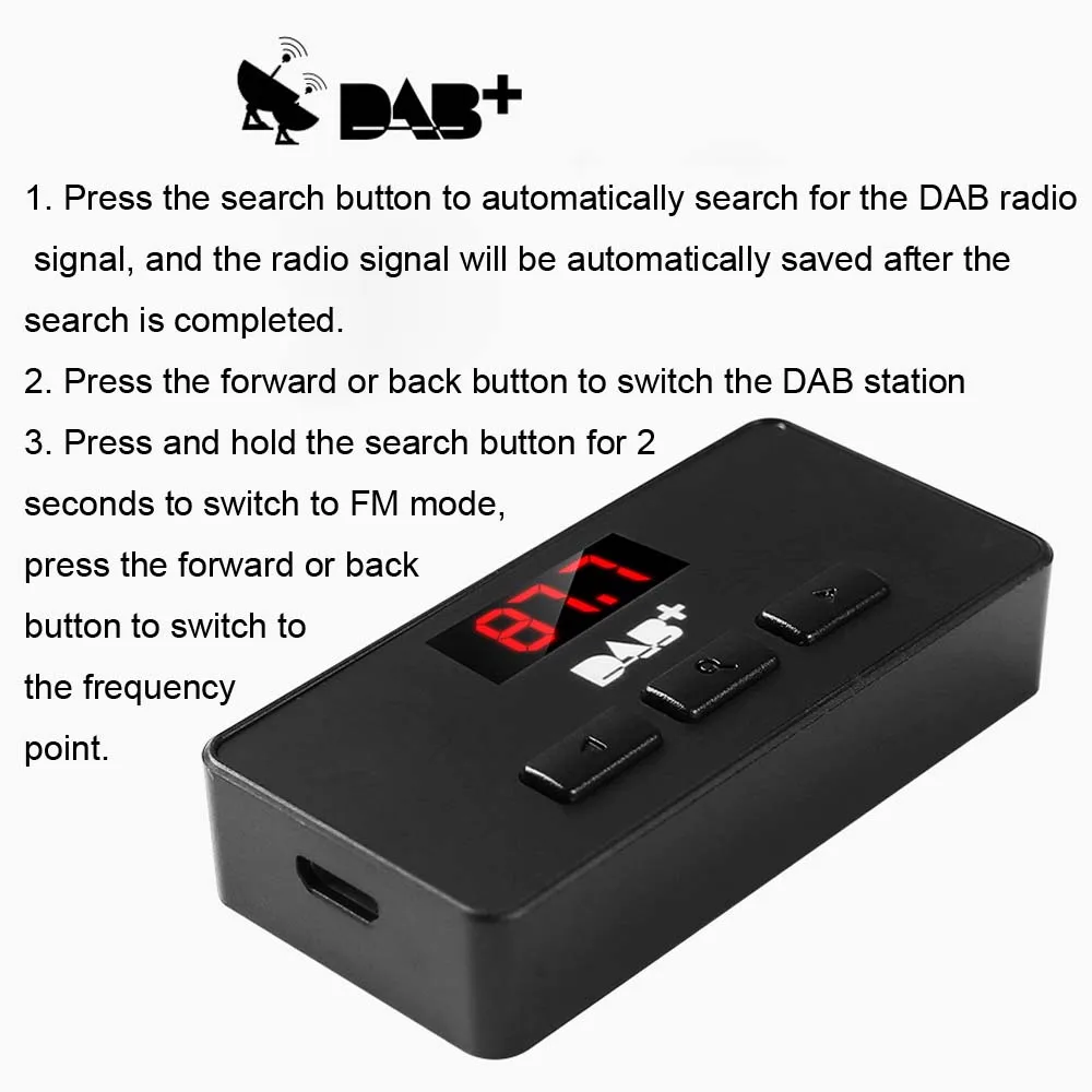 JINSERTA Мини цифровой DAB/DAB+ радио FM тюнер приемник Стик со светодиодный дисплей цифровой аудио вещания 3,5 мм AUX интерфейс