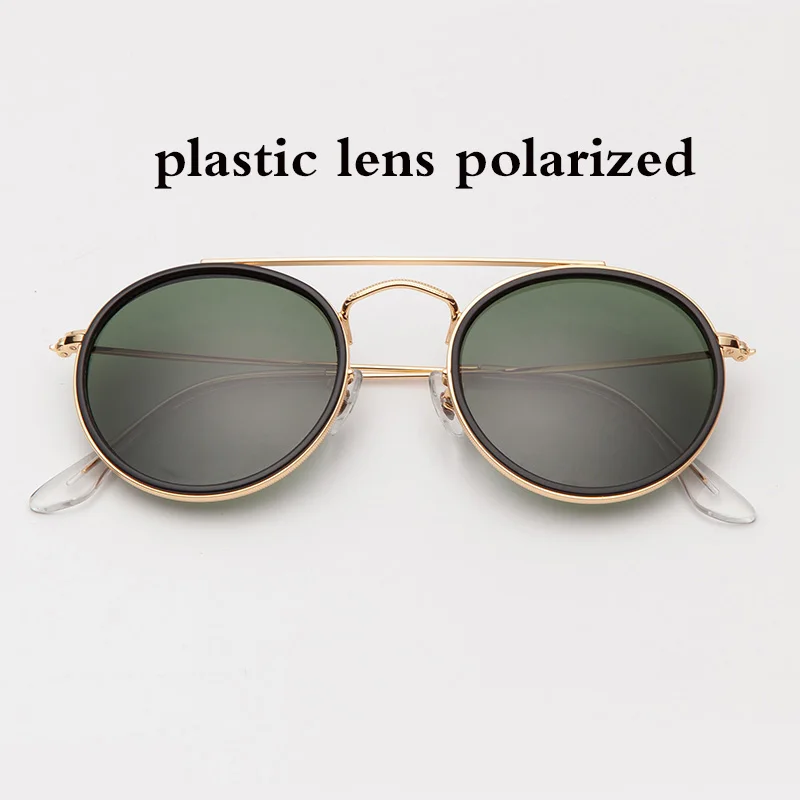 3647 Круглые Солнцезащитные очки с двойным мостом, поляризационные, для мужчин и женщин, 51 мм, зеркальные, градиентные, стеклянные линзы, TAC очки sol gafas occhiali UV400 - Цвет линз: gold g15 P