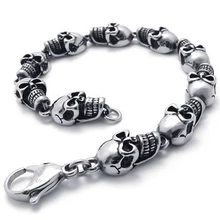 Украшения для мужчин тяжелый браслет из нержавеющей стали, в стиле ретро в байкерском стиле Готический Череп черный, серебристый цвет