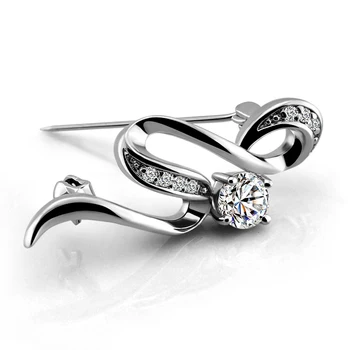 

Elegant Solid 925 Sterling Silver Woman Brooch Fashion Brilliant Zircon Brooch Lady Scarf Accessories Silver Jewelry Gift