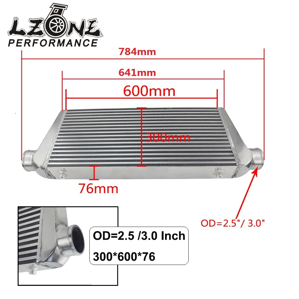 LZONE-600*300*76 мм Универсальный турбо интеркулер бар и пластина OD = 2," /3,0" Переднее Крепление интеркулера JR-IN816-25/30