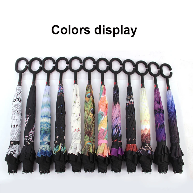 Starry Sky Anti UV Inverted Umbrella Reverse Windproof Folding Double Layer Umbrellas Stand Inside Sunny and Rainy Men and Women