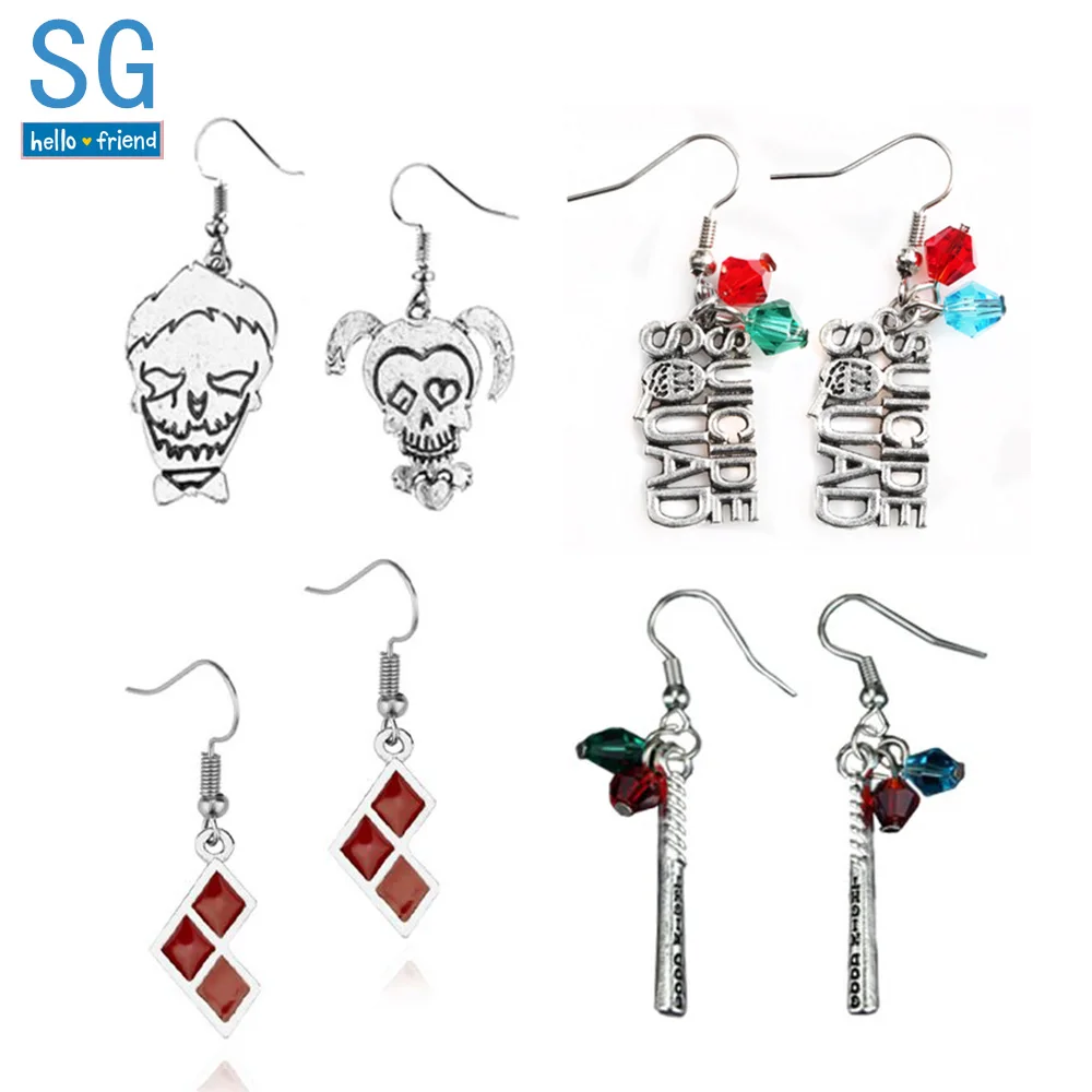 

SG Hot Sale Suicide Squad Female Clown Drop Earrings Avengers Batman Good Night Bat Girl Oorbellen Movie Jewelry Xmas Gift