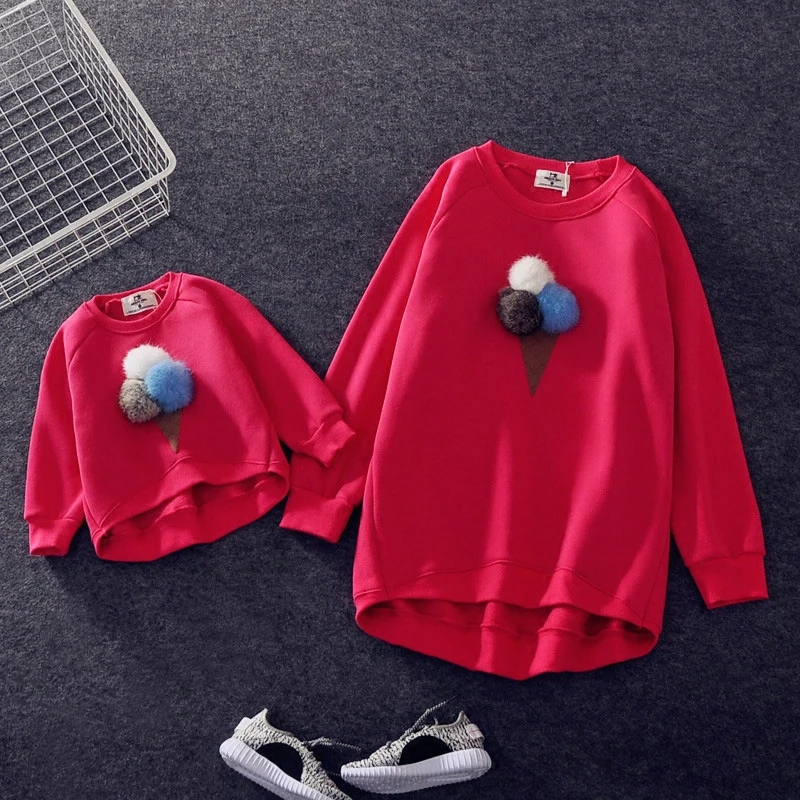 

Winter Clothing Children's Ice Cream Women's and Velvet Clothing Long Sleeve Sweatshirts 2-10T O-Neck Pullover Sweatshirt Tops