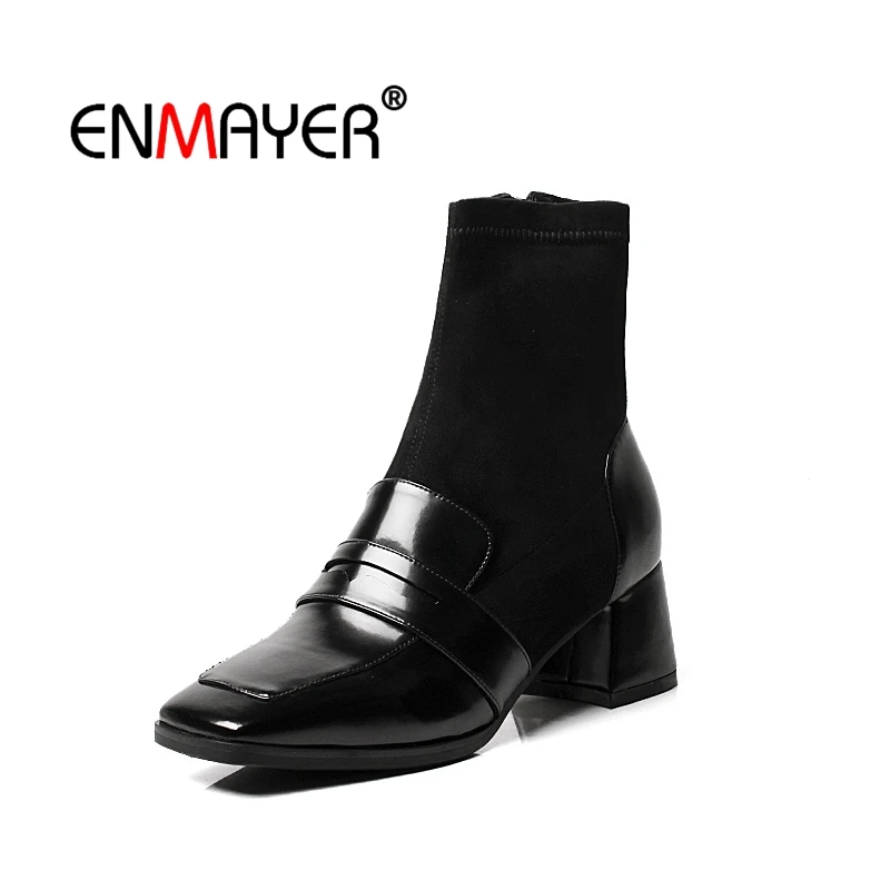 

ENMAYER Woman Ankle boots Short boots Winter Shoes Pointed toe Black Size 34-39 Causal Metal Cow Suede Thin High heels CR1671