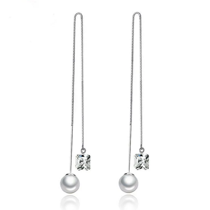 

2017 new arrival fashion pearl crystal female earrings 925 sterling silver ladies`long stud earrings jewelry wholesale gift