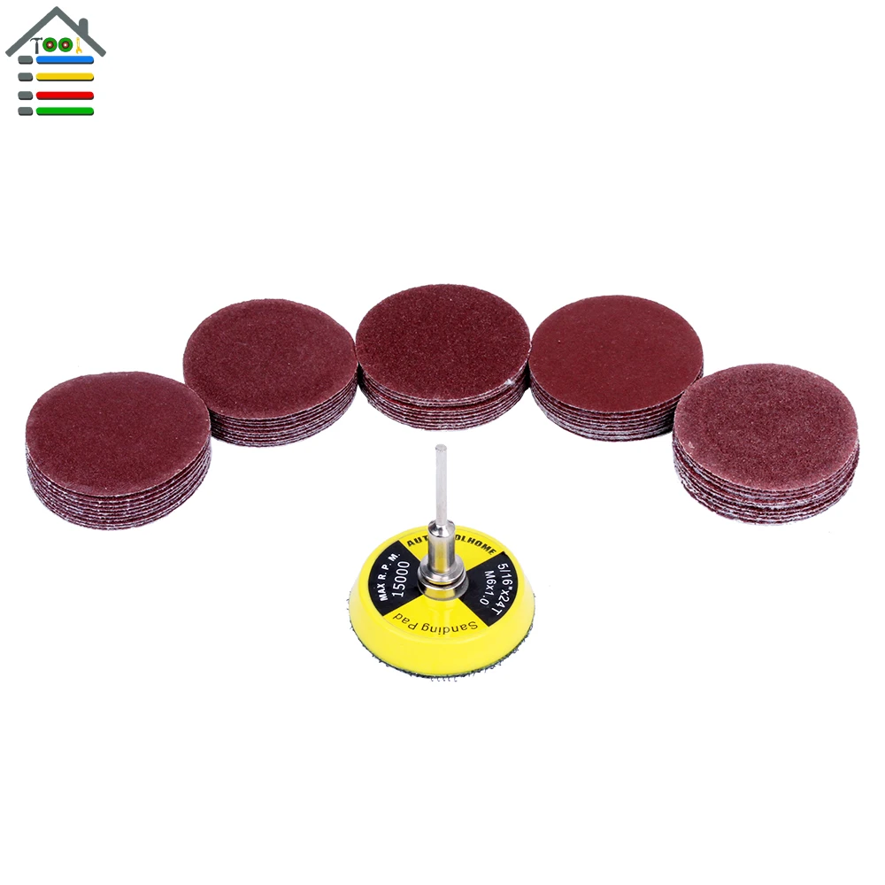 

50PC 50mm Sander Disc Kit 2 inch 60 80 120 150 180 Grit Sanding Polishing Pad w/Backer Hook Loop Plate 3mm Shank fit Dremel 4000