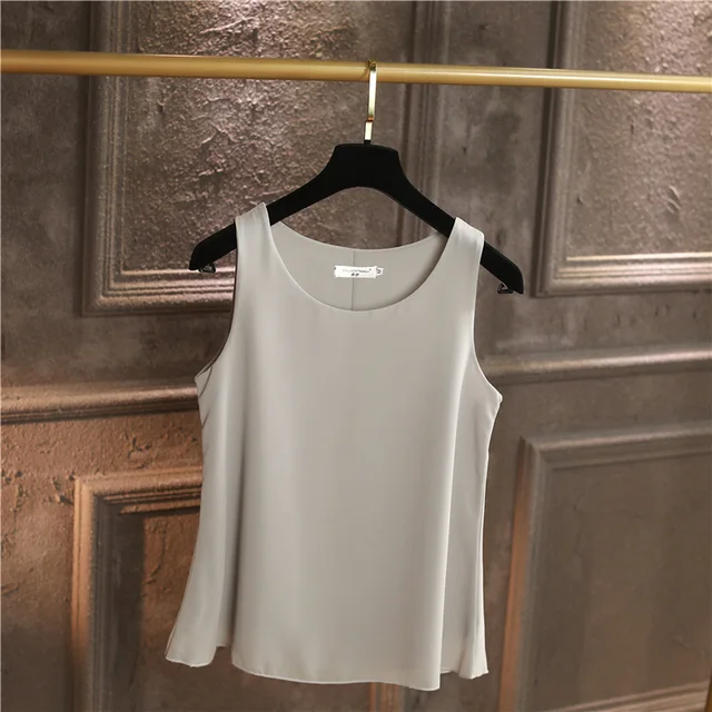 100% Original YUANYU New Arrival Sleeveless Casual blouse High Quality Chiffon shirt Loose Plus Size 6XL O-neck Women's blouse light grey