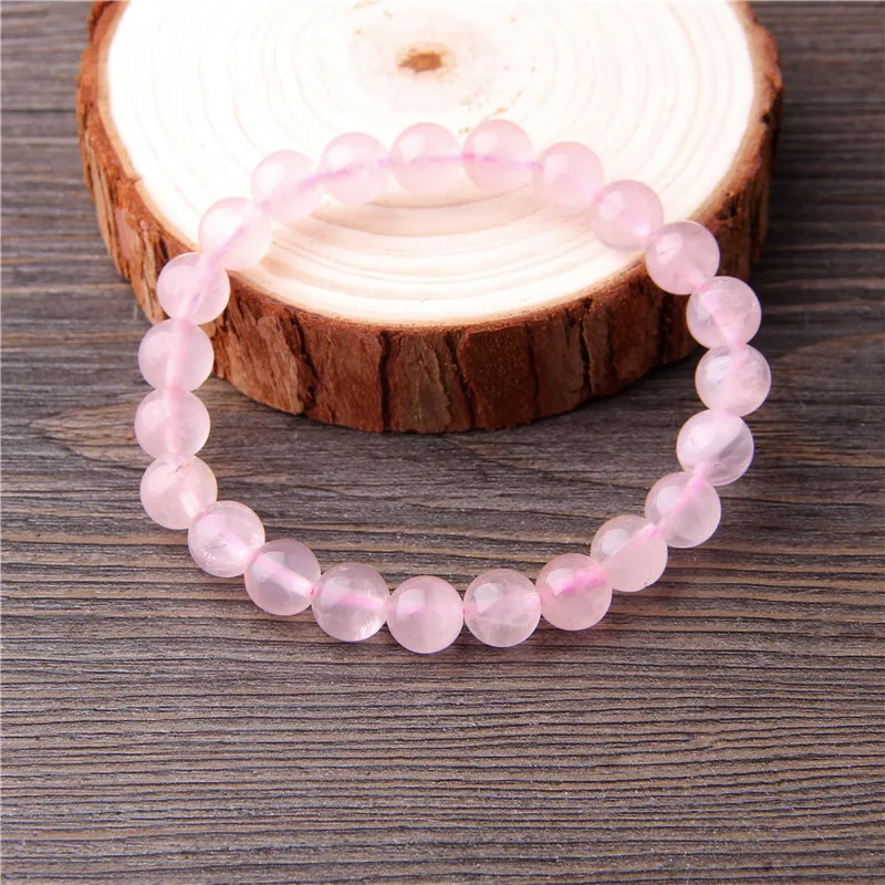Натуральный камень каменный розовый кварц браслет для женщин повседневный ювелирный аксессуар 8 мм, круглые бусины целебная энергия баланса женский браслет