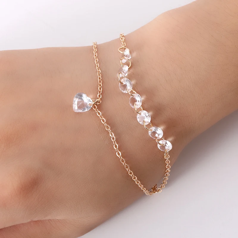 

Fashion 2018 Modern Exquisite Double Heart Crystal Female Sail Bracelet Accessories Bracelet and Bangle Girl Jewelry